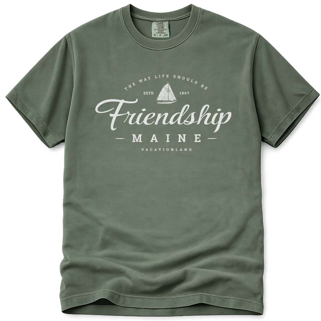 Friendship Maine Sloop Sailboat T Shirt - Moss