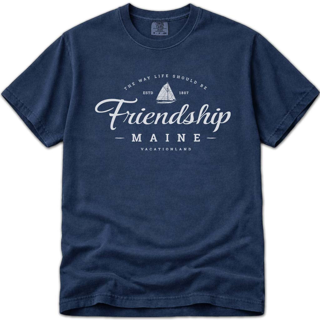 Friendship Maine Sloop Sailboat T Shirt - Navy