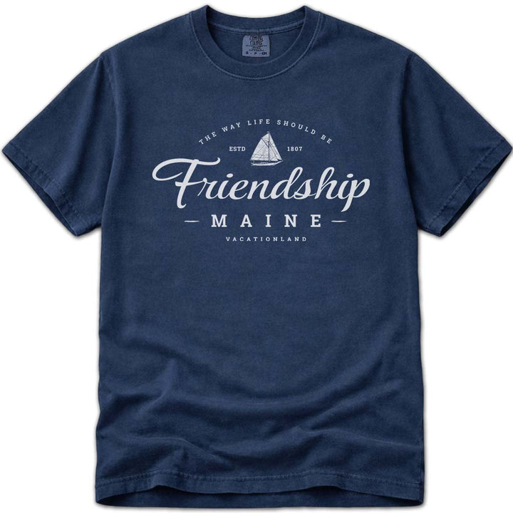 Friendship Maine Sloop Sailboat T Shirt - Navy