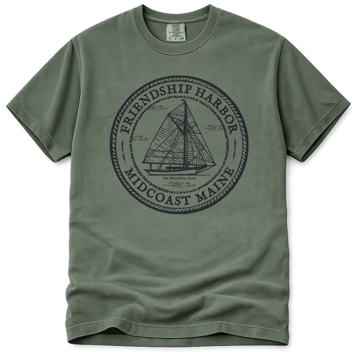 Friendship Maine Midcoast Friendship Sloop Sailboat T Shirt - Moss