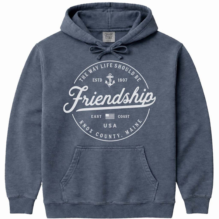 Friendship Maine Travel Hooded Sweatshirt - Denim