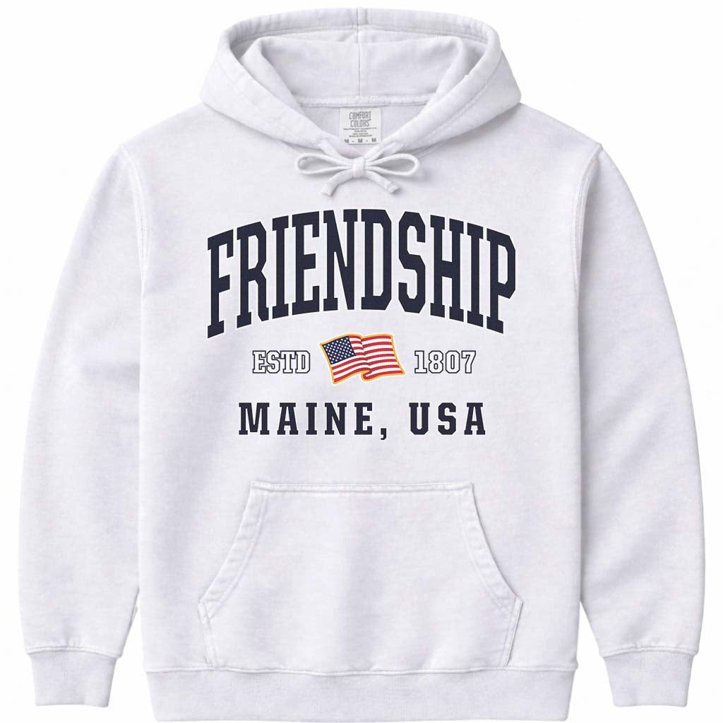 USA Flag Friendship Maine Hooded Sweatshirt - White