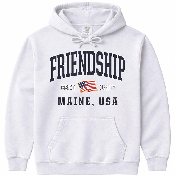 USA Flag Friendship Maine Hooded Sweatshirt - White