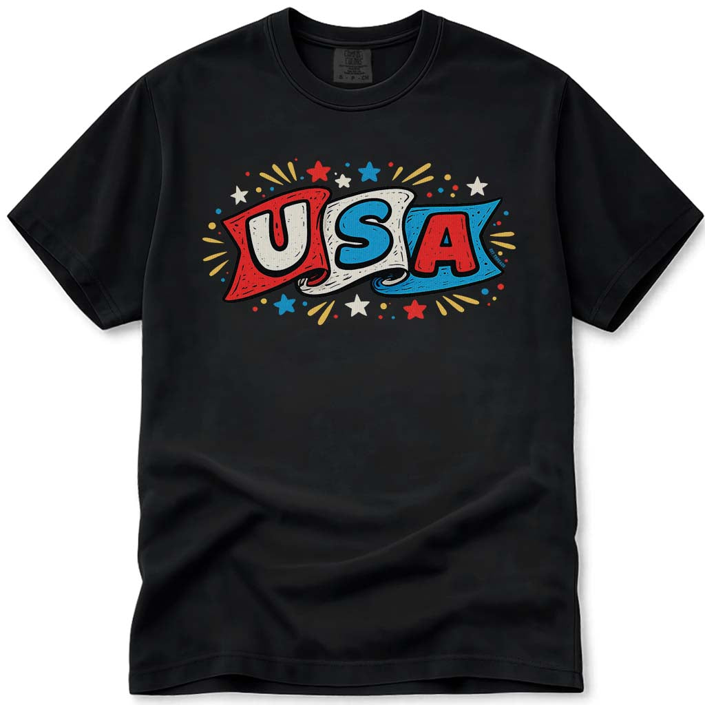 Fun USA Flag Banner Patriotic 4th of July T-Shirt - Black