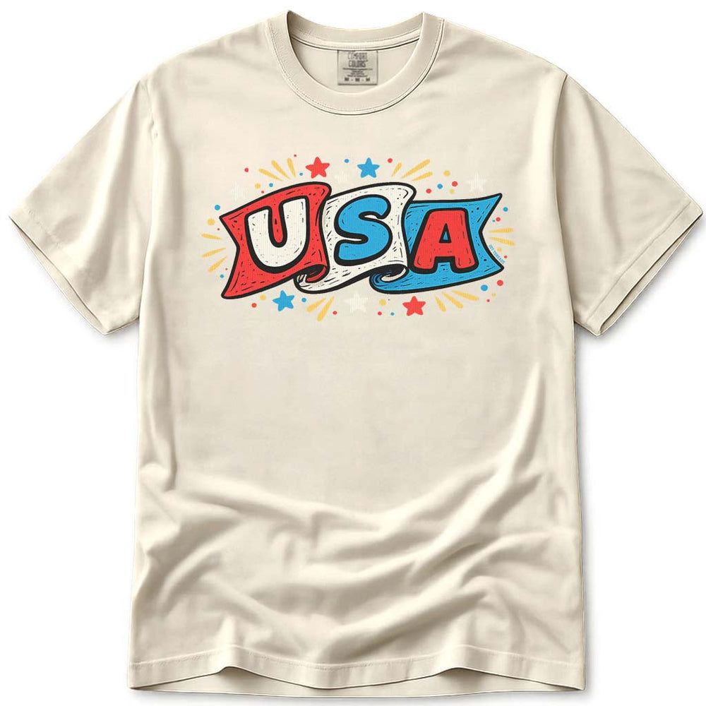 Fun USA Flag Banner Patriotic 4th of July T-Shirt - Ivory