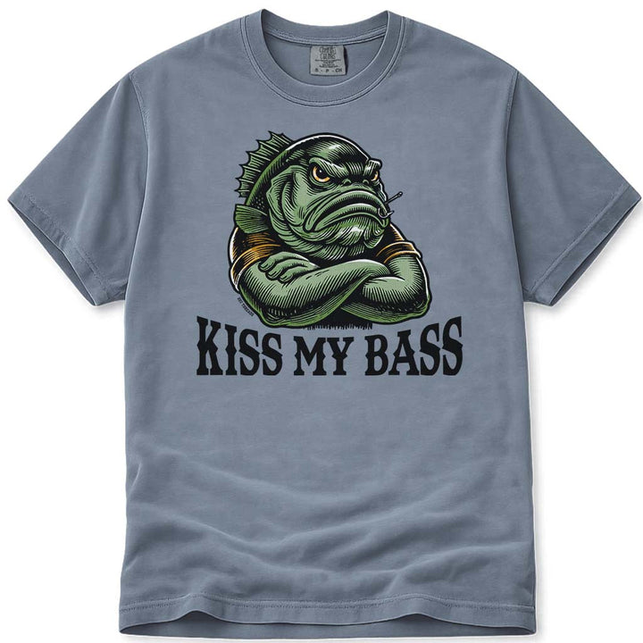 Funny Kiss My Bass Fishing T-Shirt - Blue Jean