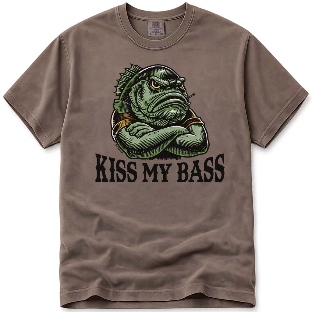 Funny Kiss My Bass Fishing T-Shirt - Espresso