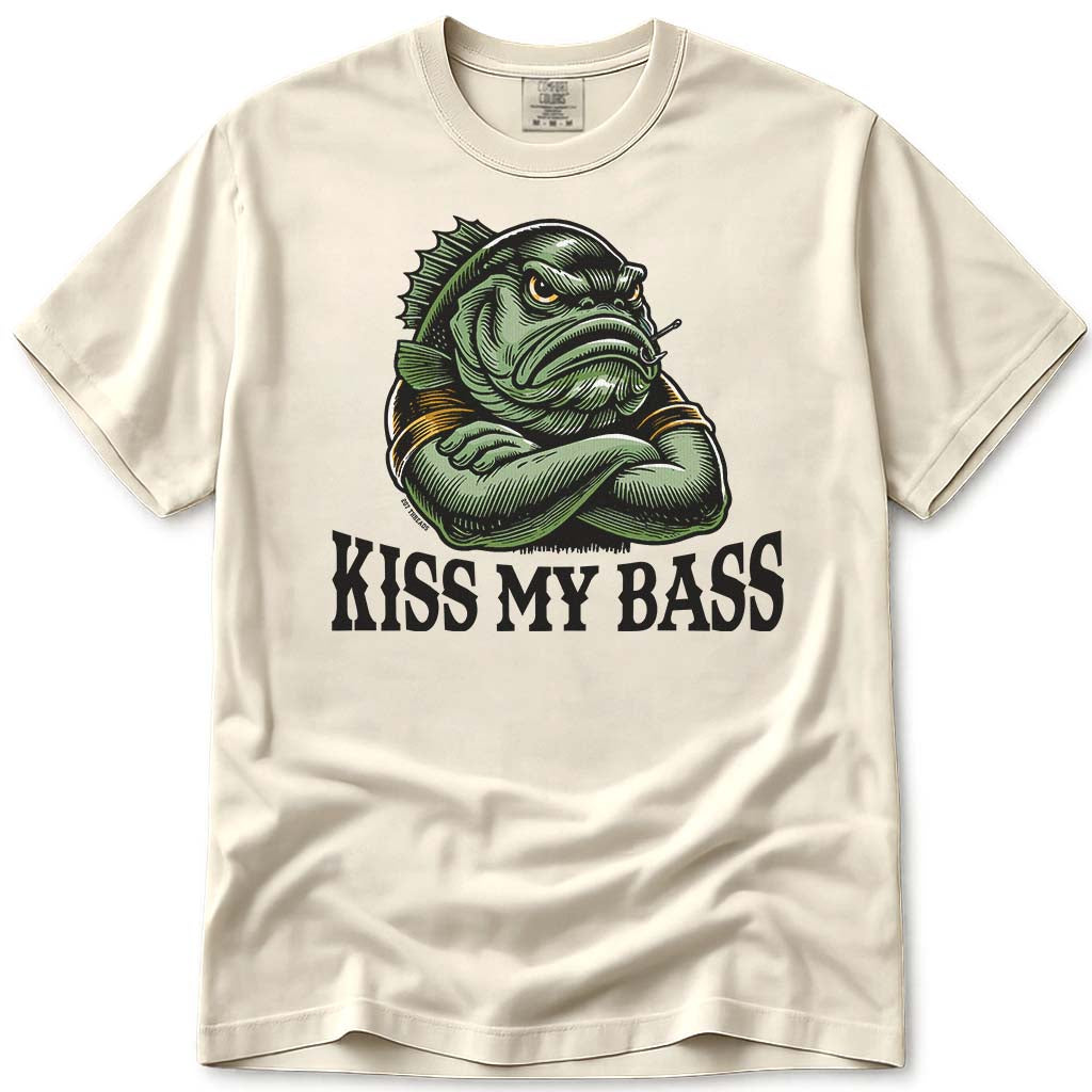 Funny Kiss My Bass Fishing T-Shirt - Ivory