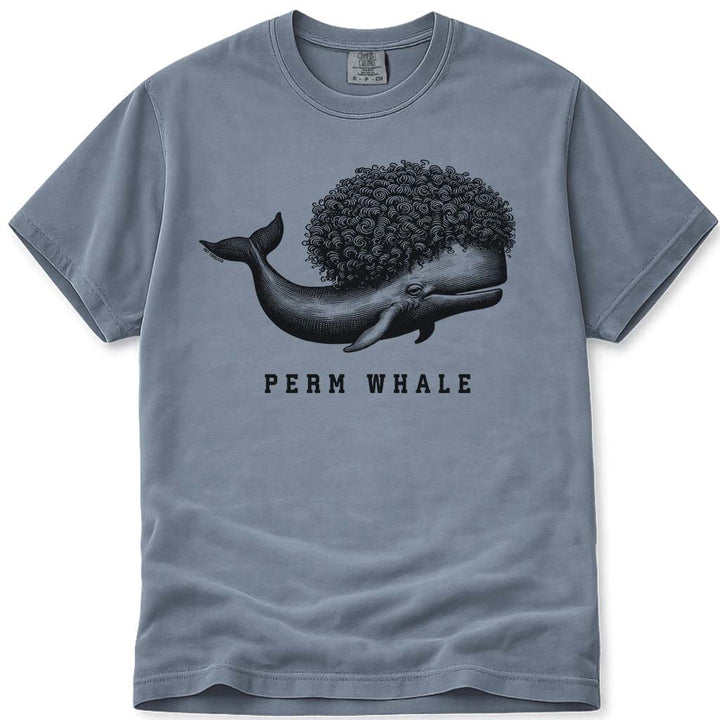 Funny Perm Whale T Shirt - Blue Jean