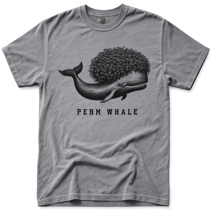 Funny Perm Whale T Shirt - Grey