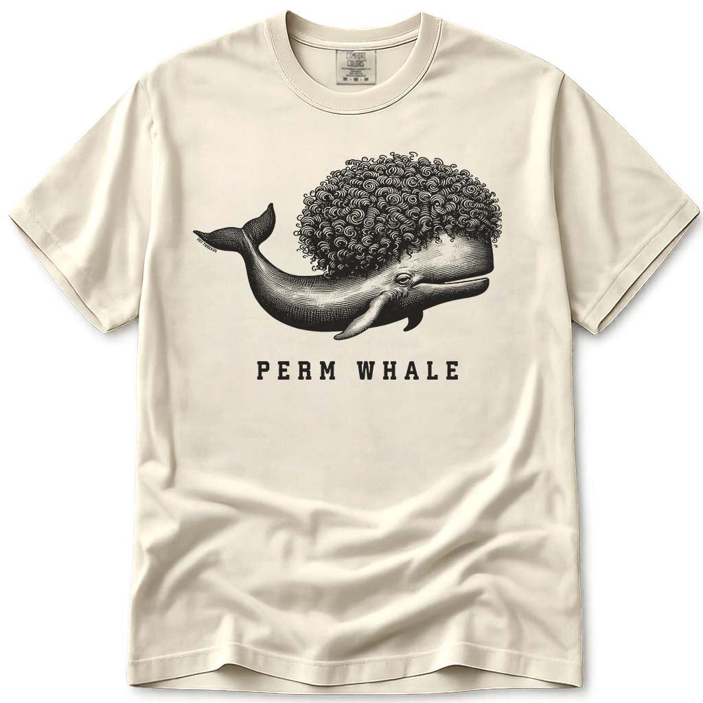 Funny Perm Whale T Shirt - Ivory