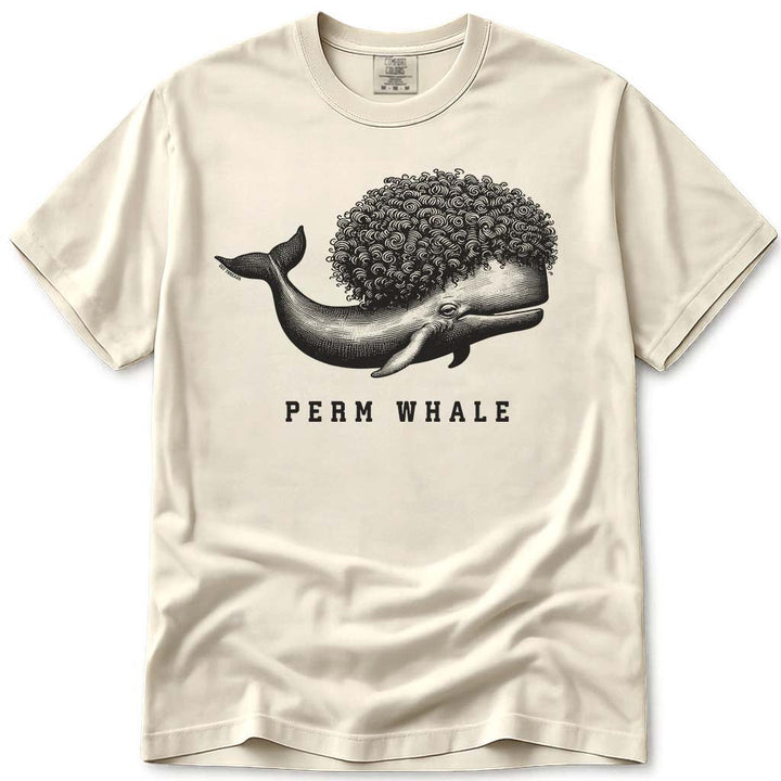 Funny Perm Whale T Shirt - Ivory