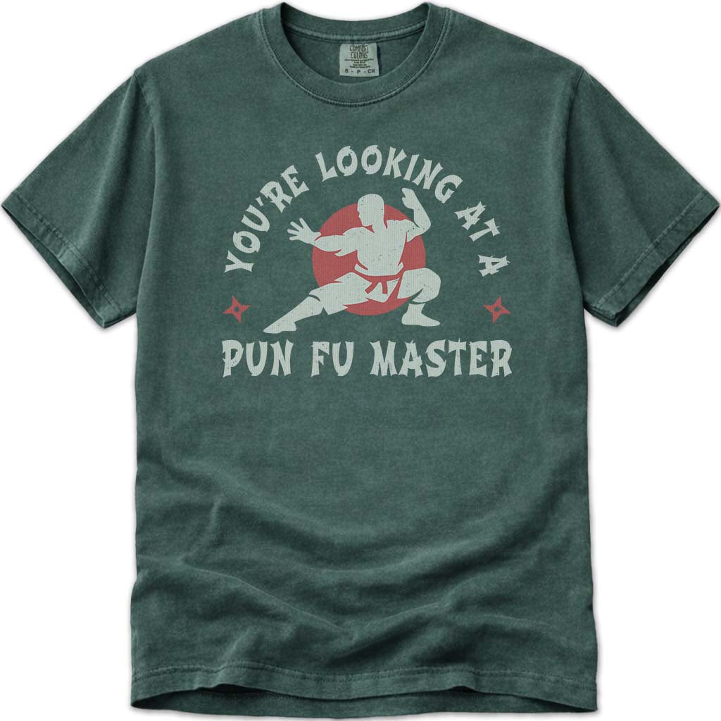 Funny Dad Pun-Fu Master T-Shirt - Blue Spruce