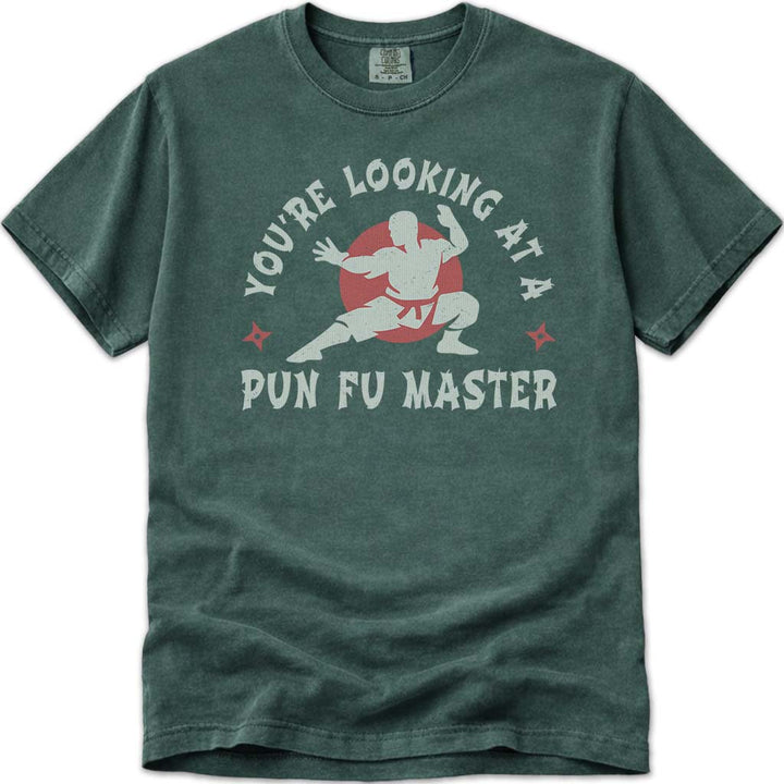 Funny Dad Pun-Fu Master T-Shirt - Blue Spruce