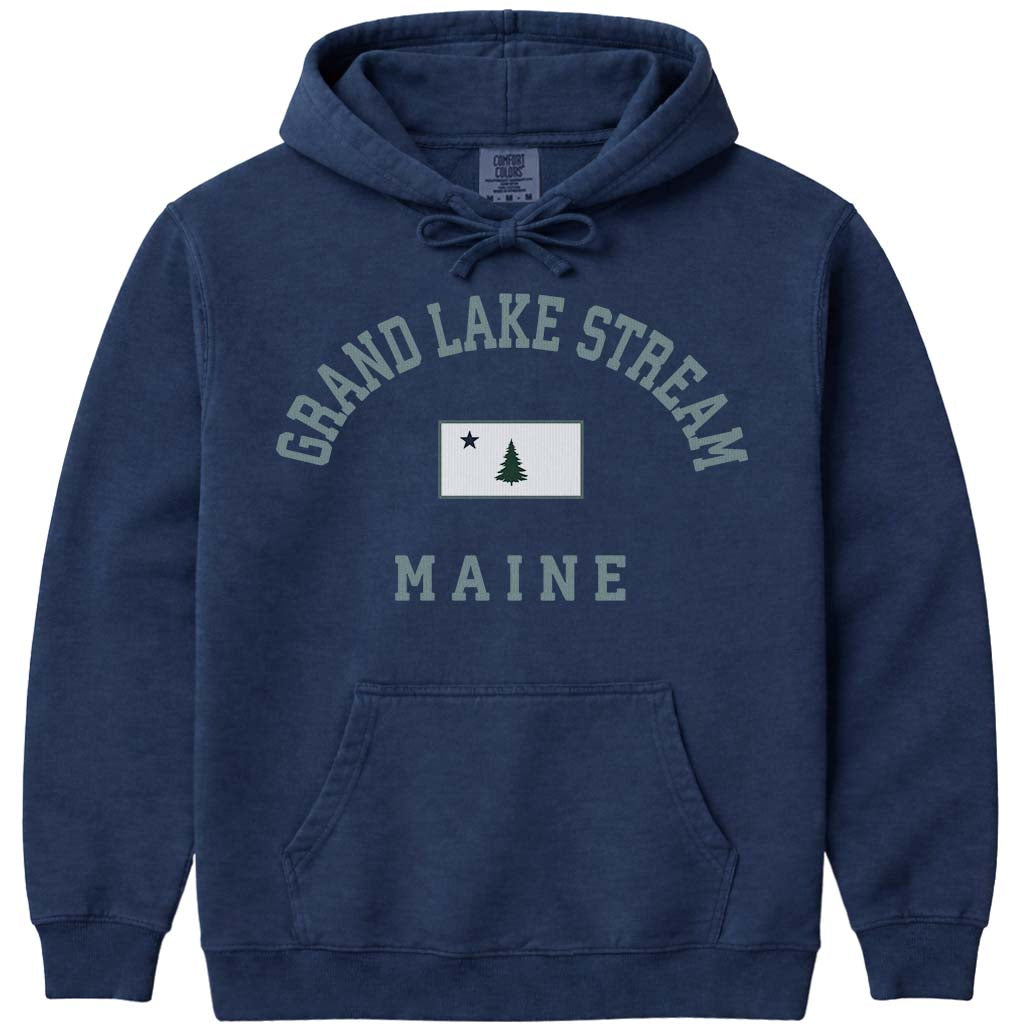 Grand Lake Stream Maine Vintage Flag Hoodie - Navy