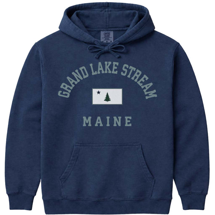 Grand Lake Stream Maine Vintage Flag Hoodie - Navy