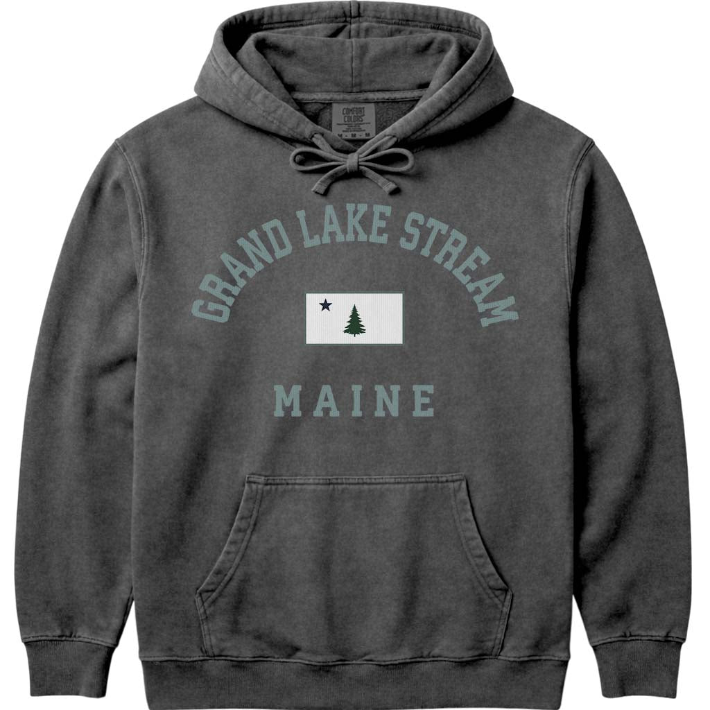 Grand Lake Stream Maine Vintage Flag Hoodie - Pepper