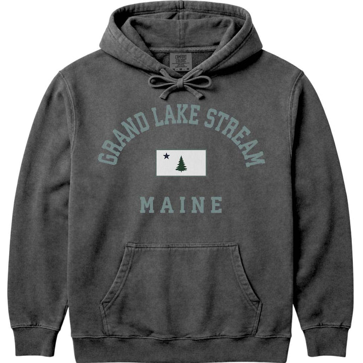 Grand Lake Stream Maine Vintage Flag Hoodie - Pepper