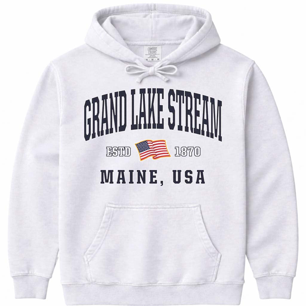 Grand Lake Stream USA Flag Hoodie - White