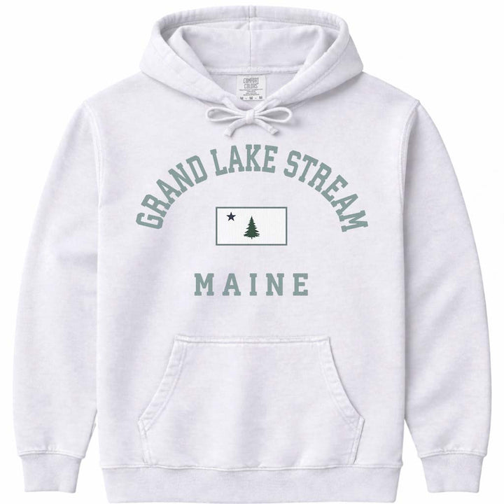 Grand Lake Stream Maine Vintage Flag Hoodie - White