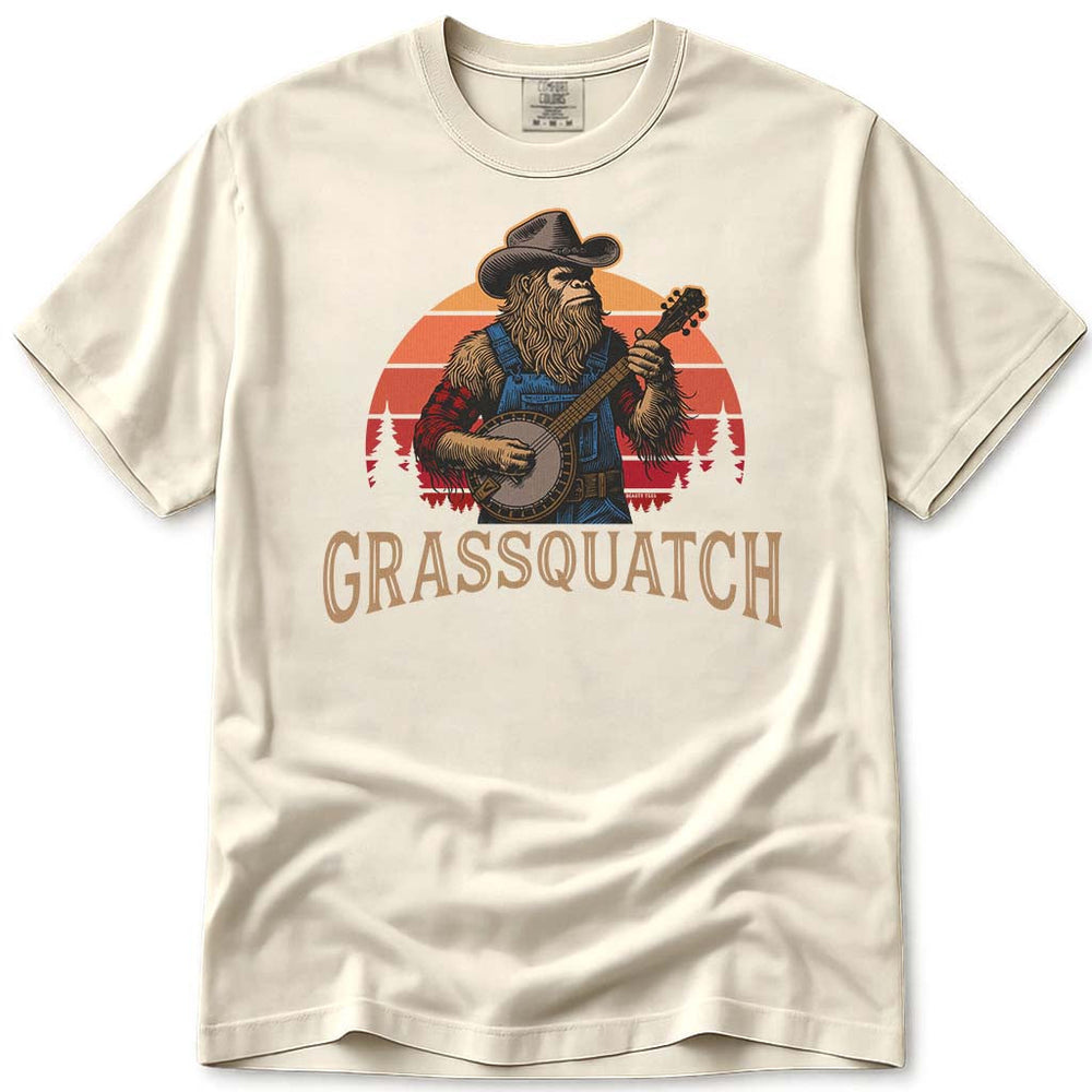 Grassquatch Banjo Playing Bluegrass Bigfoot T-Shirt - Ivory