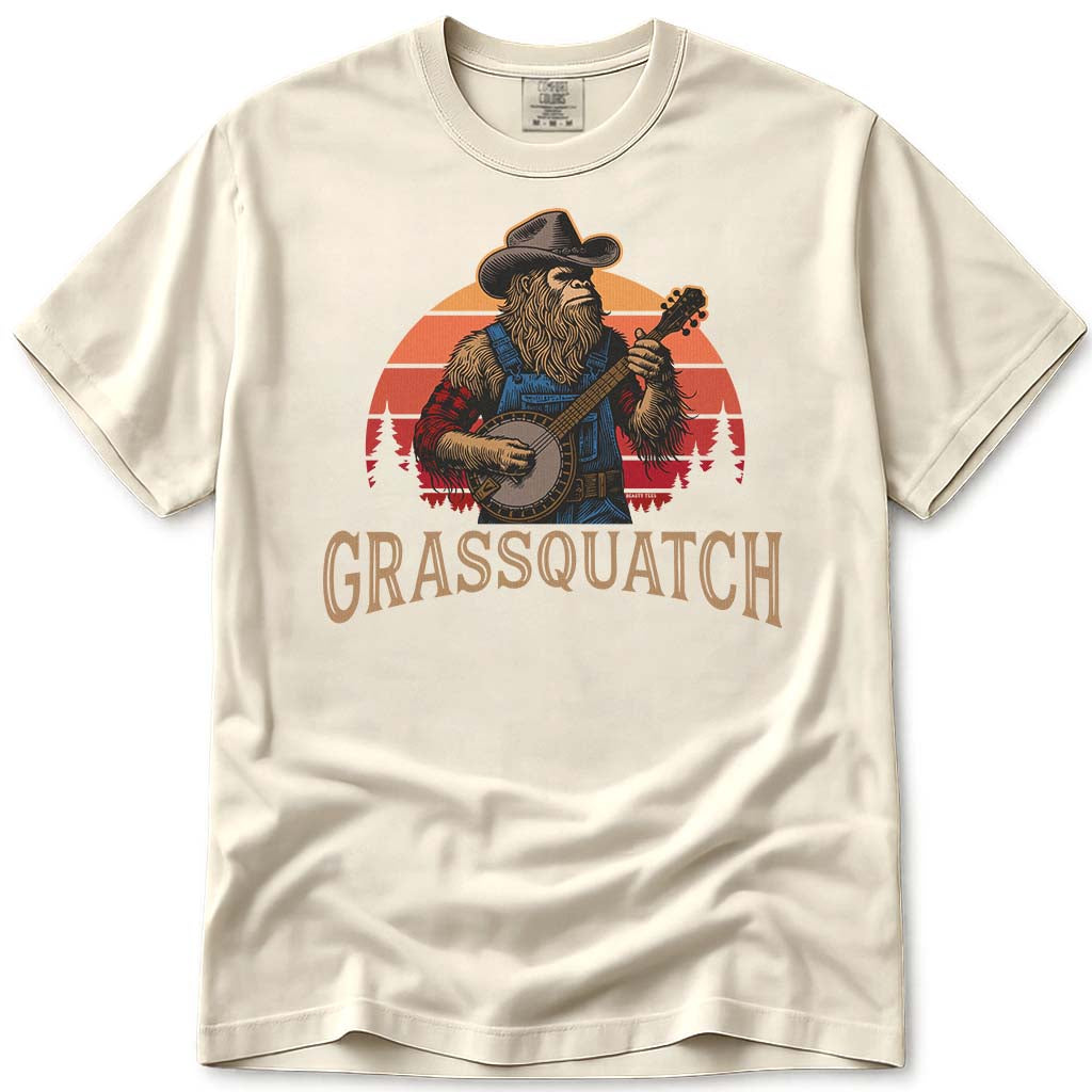 Grassquatch Banjo Playing Bluegrass Bigfoot T-Shirt - Ivory