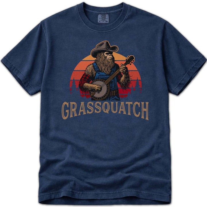 Grassquatch Banjo Playing Bluegrass Bigfoot T-Shirt - Navy