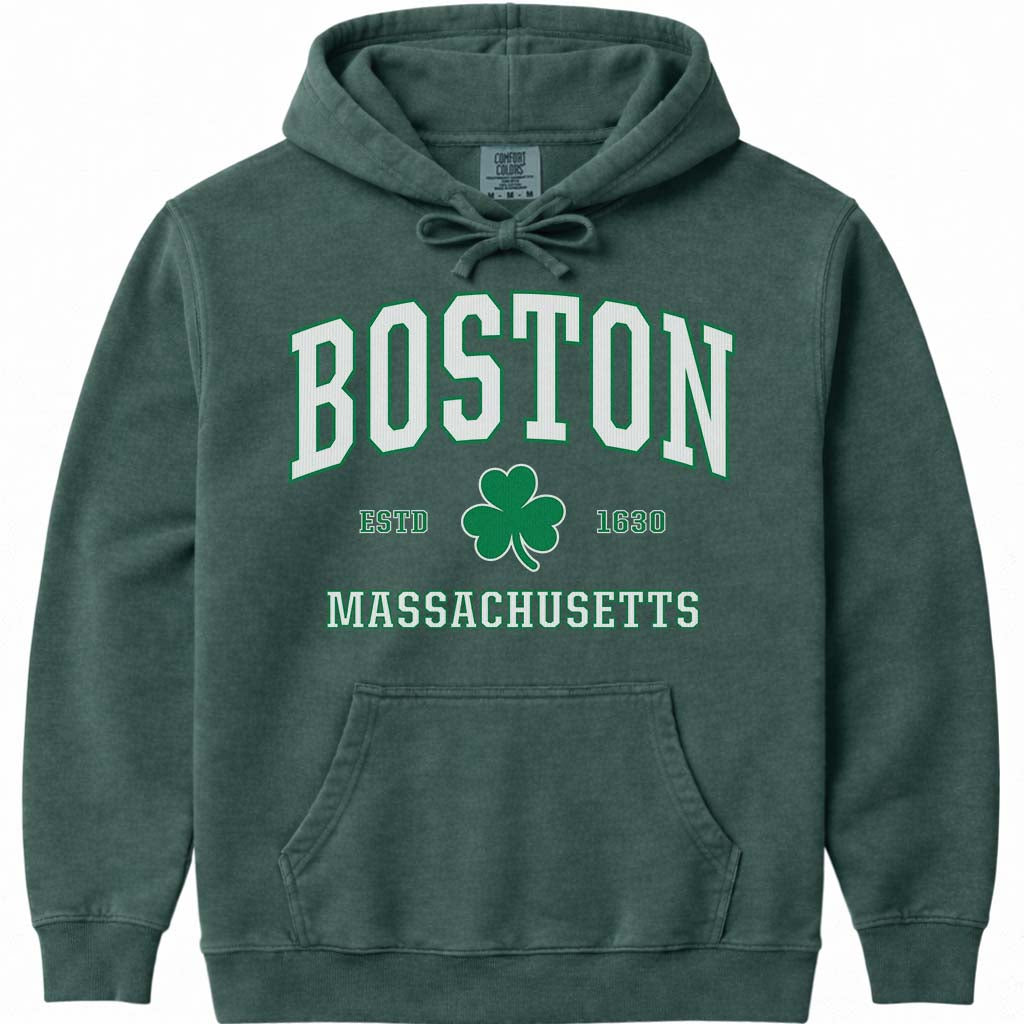 Green Boston Shamrock St Patricks Day Hoodie - Blue Spruce