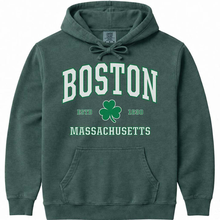 Green Boston Shamrock St Patricks Day Hoodie - Blue Spruce