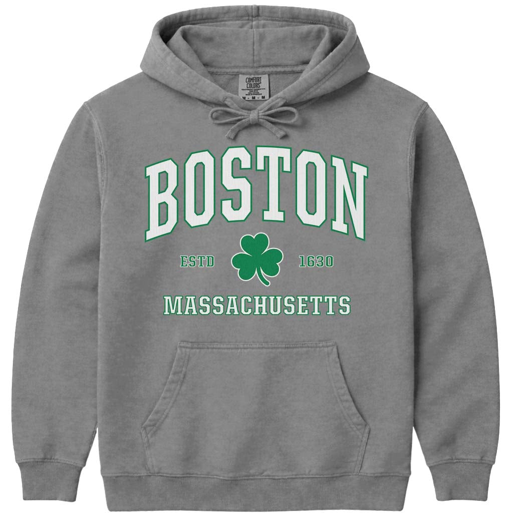 Green Boston Shamrock St Patricks Day Hoodie - Grey