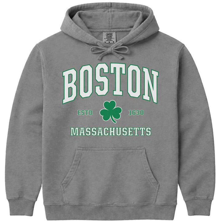 Green Boston Shamrock St Patricks Day Hoodie - Grey