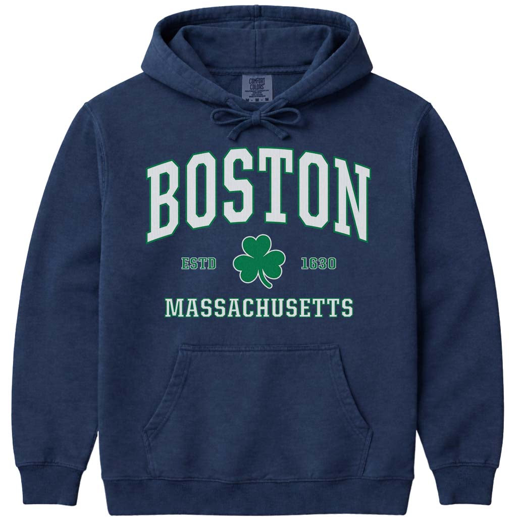 Green Boston Shamrock St Patricks Day Hoodie - Navy