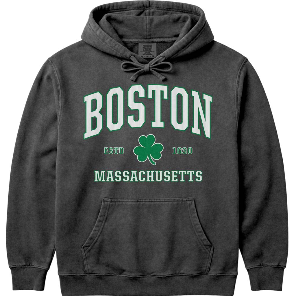 Green Boston Shamrock St Patricks Day Hoodie - Pepper