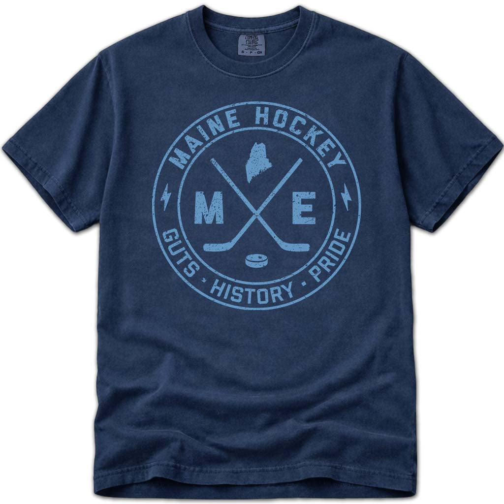 Guts History Pride Maine Hockey T Shirt - Navy