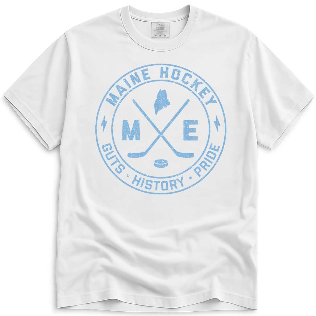 Guts History Pride Maine Hockey T Shirt - White