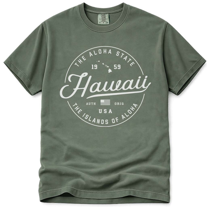 Hawaii T Shirt, The Aloha State - Moss