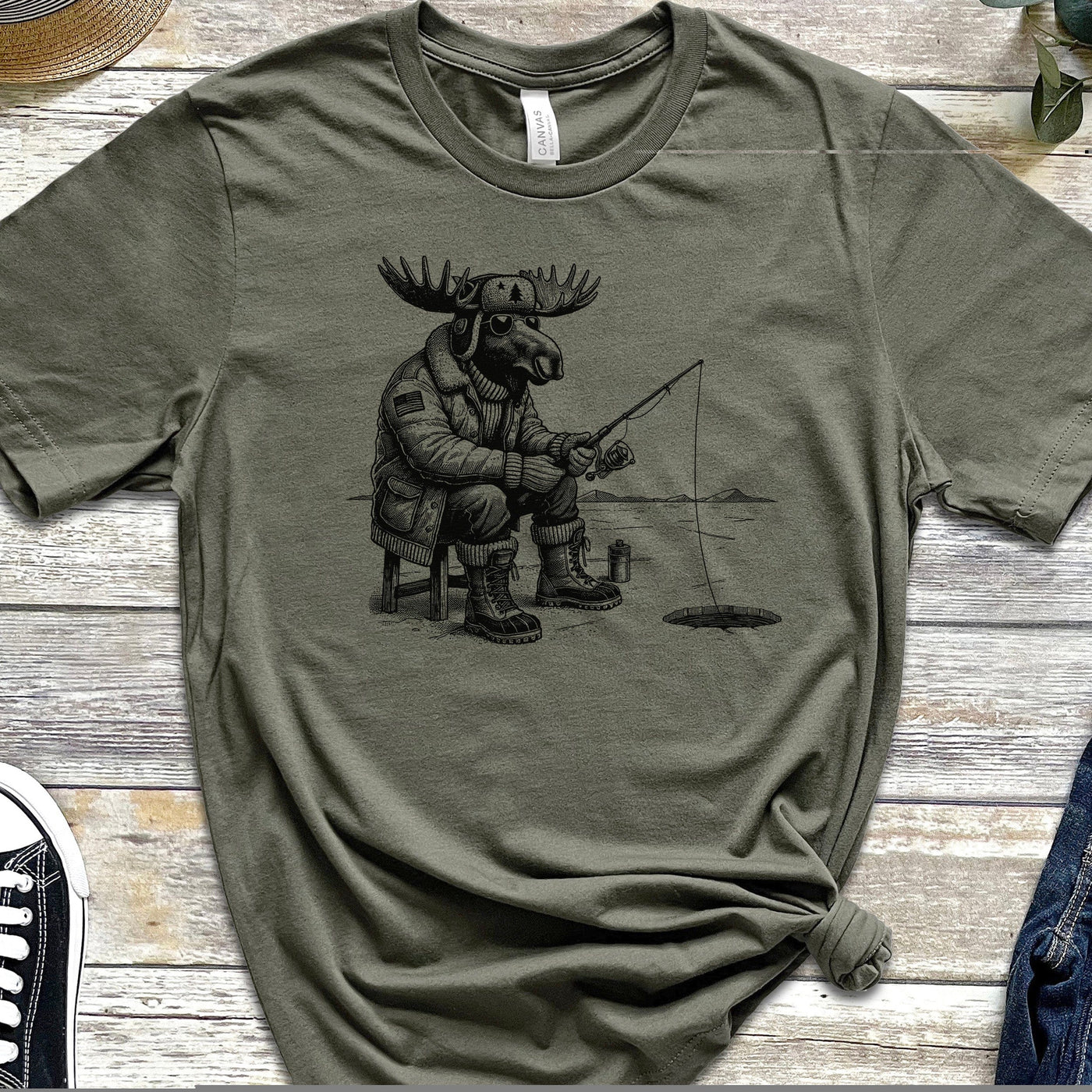 Hard Water Moose Ice Fishing T-Shirt