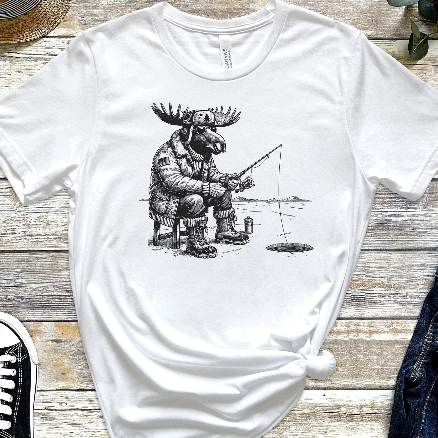 Hard Water Moose Ice Fishing T-Shirt