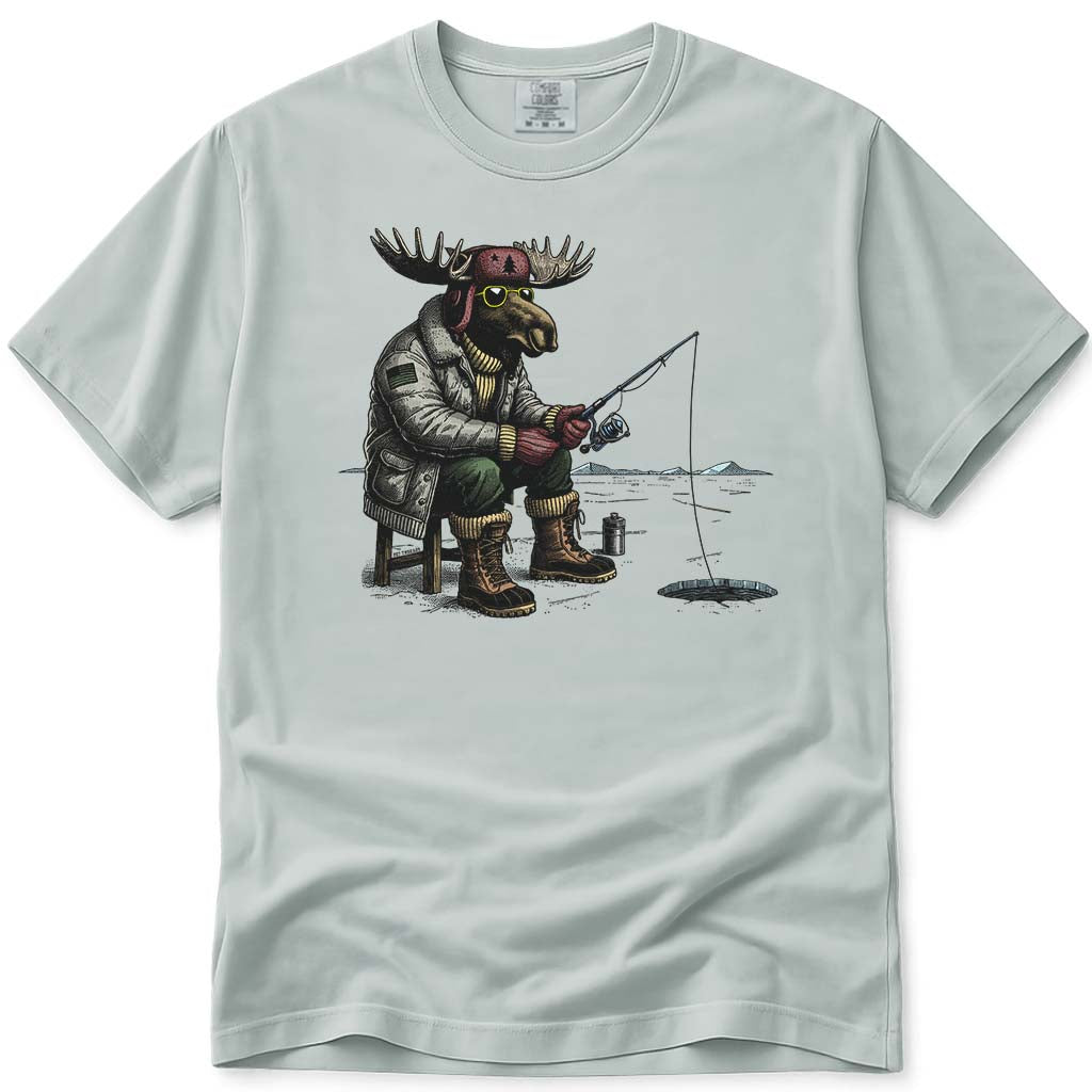 Hard Water Moose Ice Fishing T Shirt - Bay