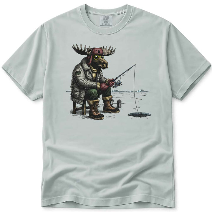 Hard Water Moose Ice Fishing T Shirt - Bay
