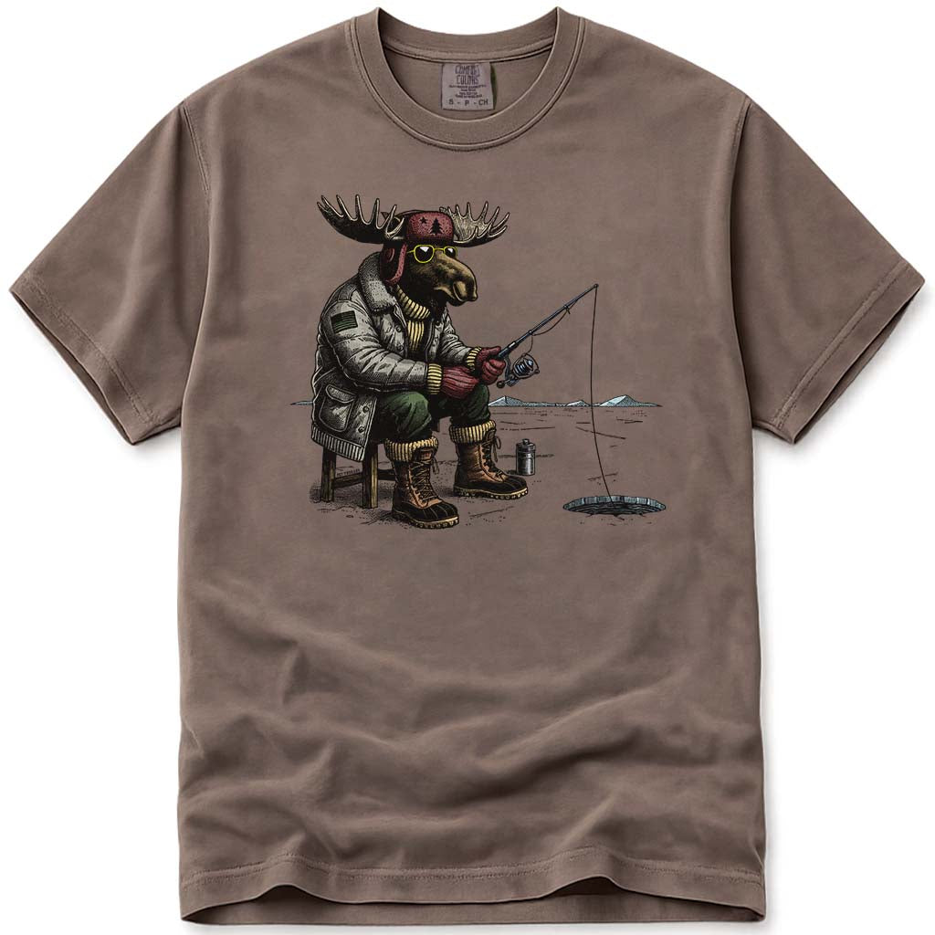 Hard Water Moose Ice Fishing T Shirt - Espresso