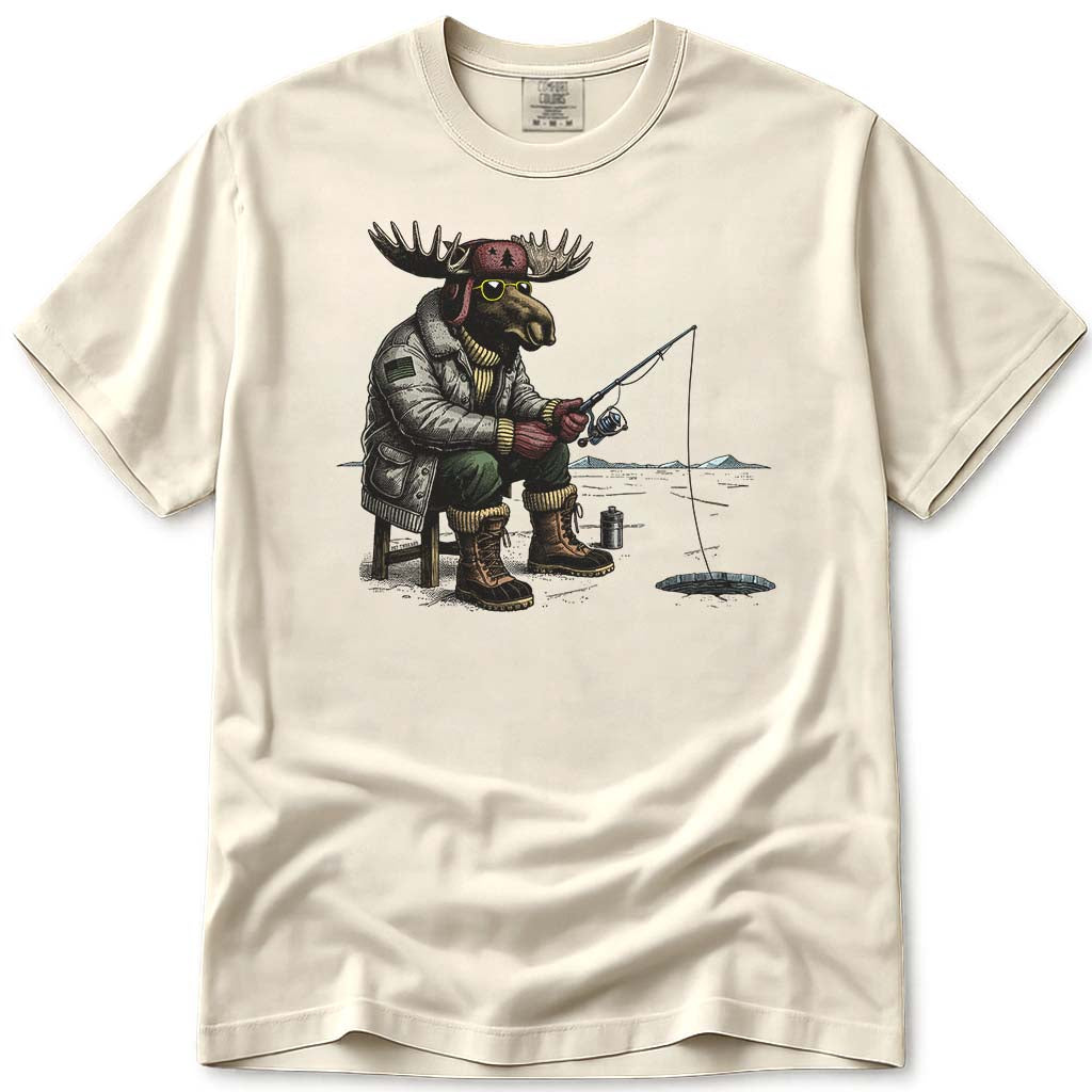 Hard Water Moose Ice Fishing T Shirt - Ivory