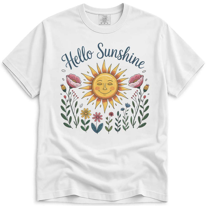 Hello Sunshine Cute Nature Outdoor Spring Floral T-Shirt - White