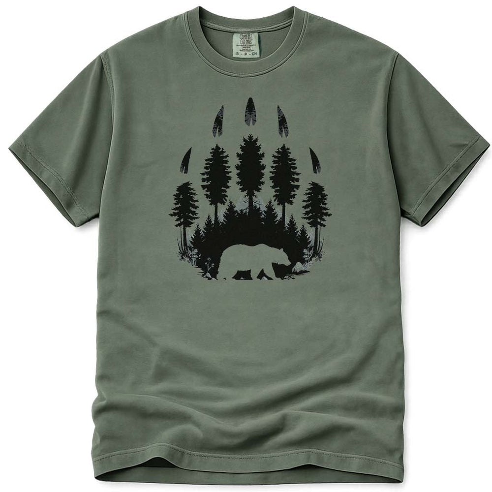 Hiking Outdoor Nature Forest Bear Paw T Shirt - Moss
