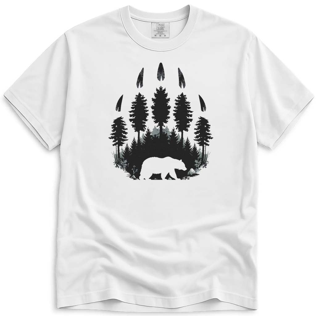 Hiking Outdoor Nature Forest Bear Paw T Shirt - White