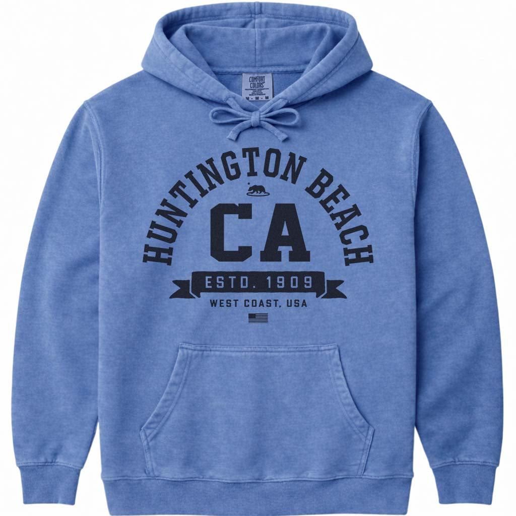 Huntington Beach California Hooded Sweatshirt - Flo Blue
