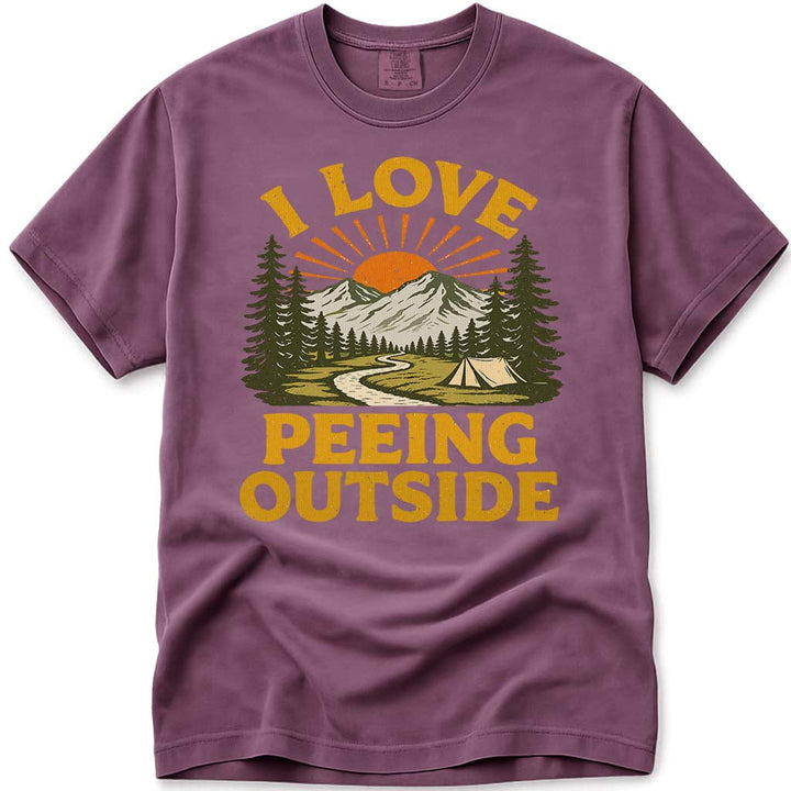 I Love Peeing Outside Funny Hiking Camping T-Shirt - Berry