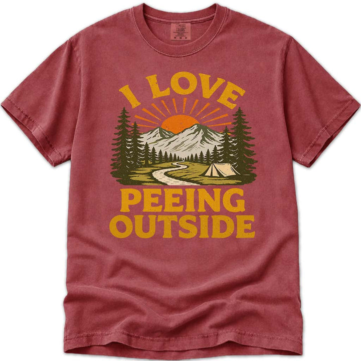 I Love Peeing Outside Funny Hiking Camping T-Shirt - Crimson