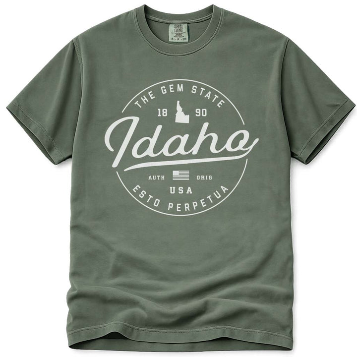 Idaho T Shirt, The Gem State - Moss