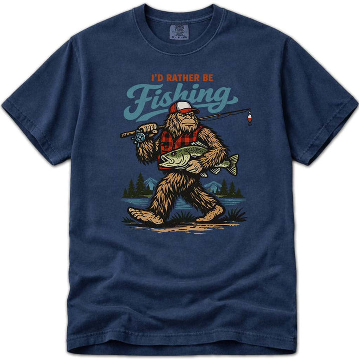 I'd Rather Be Fishing Funny Bigfoot T-Shirt - Navy